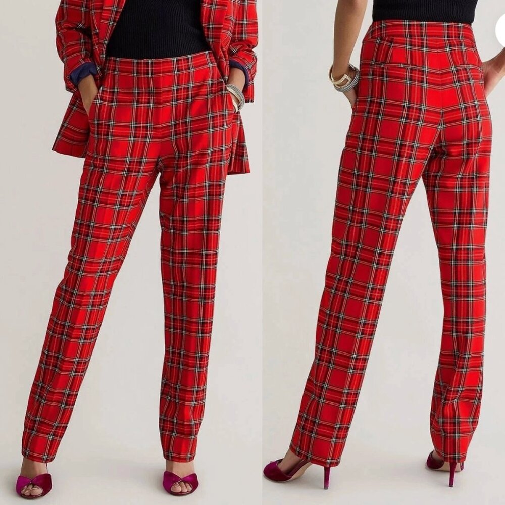 J CREW Kate Pants Good Tidings Red Plaid Wool Blend Sz 12 Tall - NWT